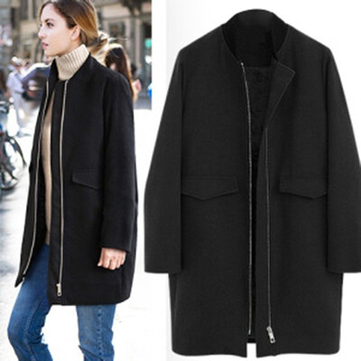 

Roseonmyhand Womens Winter Lapel Wool Coat Zipper Trench Jacket Loose Plus Overcoat Outwear
