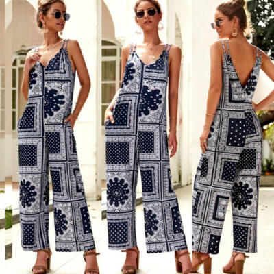 

UK Womens Wide Leg Long Playsuit Ladies Summer Casual Jumpsuit Trousers Holiday