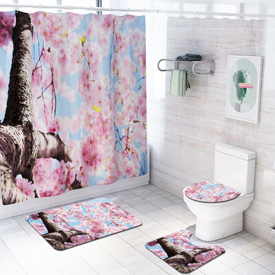

〖Follure〗Creative Flower Shower Curtain Floor Mat Four-piece Bathroom Mat Set