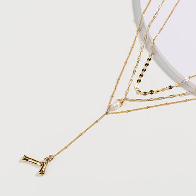 

26 letter alphabet Layer Shell Pendant Necklace pearl Stone Natural seashell Gold Women Best Friend Choker Summer Jewelry