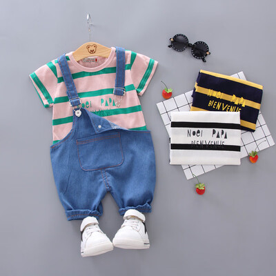 

2PCS Toddler Baby Boy Girl Casual T-Shirt Striped TopsJeans Pants Outfits