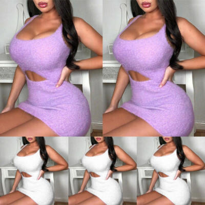 

Womens Hollow Sleeveless Bandage Bodycon Evening Party Cocktail Club Mini Dress
