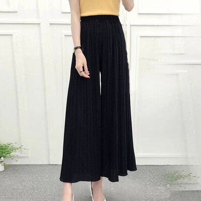 

Womens Pleated Cropped Pants Trousers High Waist Solid Color Casual Wide Leg