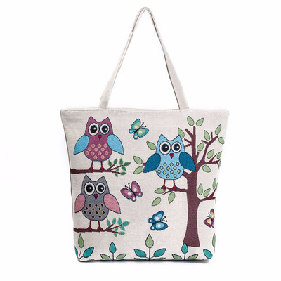 

Tailored Owl Printed Canvas Tote Casual Beach Bags Women Shopping Bag Handbags