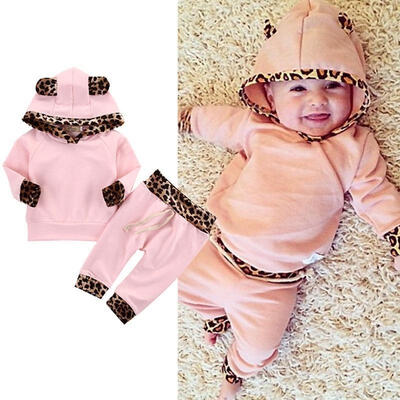 

Animal Print Toddler Baby Girl Hooded Tops ShirtPants Outfits 2PCS Clothes Set