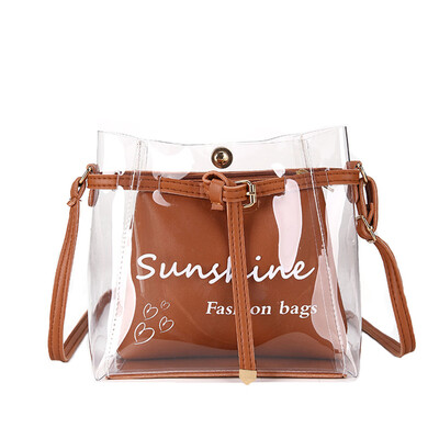 

Women 2pcs Jelly Transparent Shoulder Bag Clear PVC Messenger Bags Lady Small Drawstring Bucket Bags Sac A Main YJ