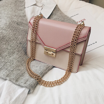 

New small bag wild simple 2019 new Korean version of the shoulder slung fashion chain texture solid color small square bag
