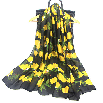 

European&American fashion new simulation silk print scarf popular lemon pattern silk scarf seaside tourism holiday shawl