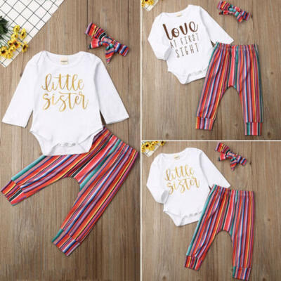 

3PCS Newborn Baby Girl Cotton Clothes Letter Print RomperPants Casual Outfits