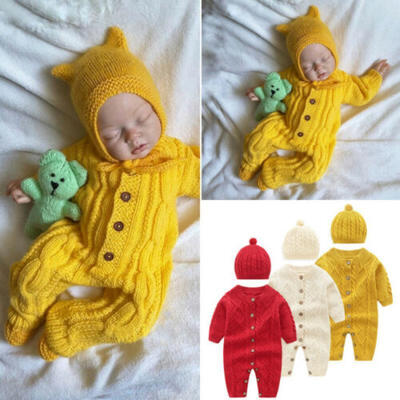 

UK Infant Baby Boys Girls Longsleeve Romper Bodysuit JumpsuitHat Clothes Outfit