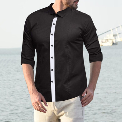 

Tailored Fashion Mens Long Sleeve Casual Fit Silm Shirt Blouse Patchwork Top