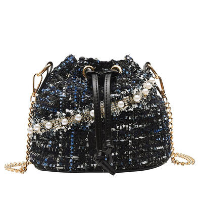 

Elegant Pearl Decor Bag Women Drawstring Shoulder Messenger Chain Bags