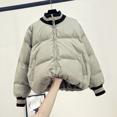 

Korean womens dress 2018 autumn winter new fashion institute wind peng peng color gao collars loose thick cotton dress female