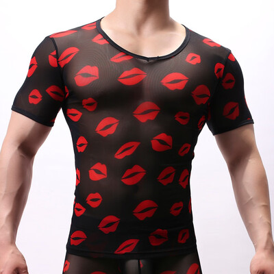 

Toponeto Mens Sexy Short Sleeve Sports Short Sleeve Lip Print Short Sleeve