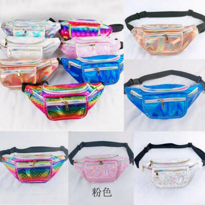 

US Punk Women Girl Rainbow PVC Laser Transparent Fanny Pack Bum Purse Waist Bag