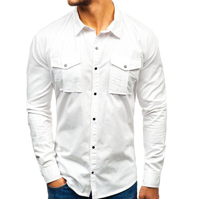 

Tailored Mens Splicing Summer Fashion Tooling Multi-Pocket Long-sleeved Shirt Top Blouse