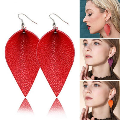 

2019 Spring Summer Leaf Leather Teardrop Bohemian Drop Earrings Trendy Jewelry