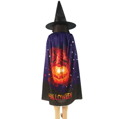 

Halloween Pumpkin Skull Ghost Pattern Cloak Hat Cosplay Party Costume Robe Cape
