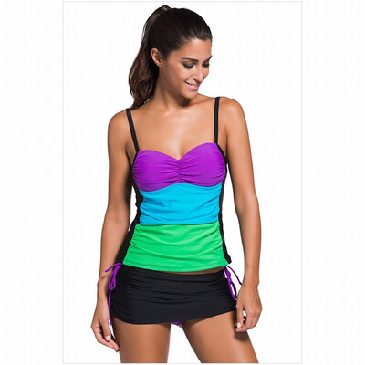 

Splicing tube top strap with chest pad with steel support skirt Tankinis split swimsuit