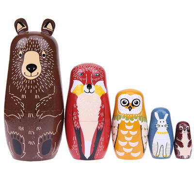 

5pcs Bear Ears Russian Matryoshka Doll Wooden Nesting Dolls Baby Toys Gifts
