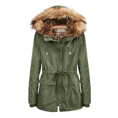 

Women Hooded Warm Coat Long Parkas Fur Collar Zip Up Pockets Winter Jackets
