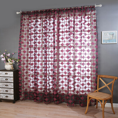 

Gobestart Lattice Sheer Curtain Tulle Window Treatment Voile Drape Valance 1 Panel Fabric