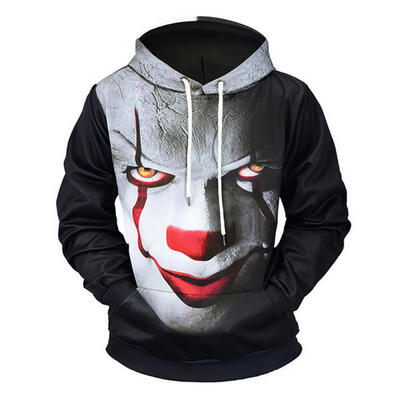 

Autumn Winter Halloween Casual Hooded Hoodies 3D Print Devil Clown Loose Sweatshirts For Men