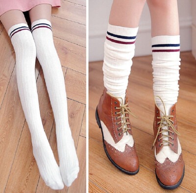 

Women Knit Cotton Over The Knee Long Socks Striped Thigh High Stocking Socks New