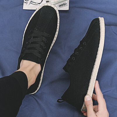

2019 new summer canvas casual tide shoes cloth lazy mens shoes breathable fisherman linen straw braided spirit guy