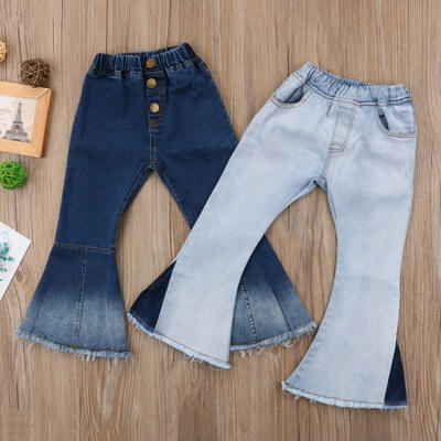 

Toddler Kids Baby Girl Bell-Bottom Pants Hit Color Denim Wide Leg Jeans Trousers 2-7T