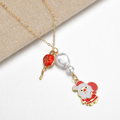 

Pearl Pendant Necklace Long Gold Chain Necklace Women Statement Necklace Santa Claus Christmas Tree Snowman Christmas Gifts