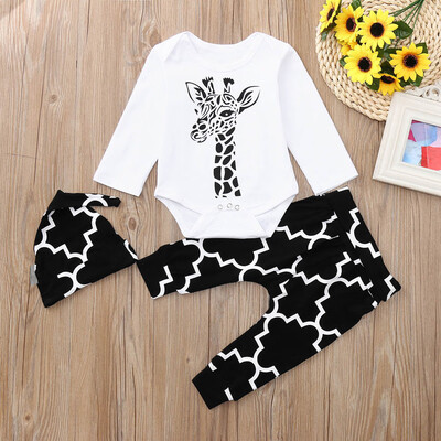 

Newborn Baby Print Long Sleeves RomperPantsHat Kids Clothes Outfits Sets