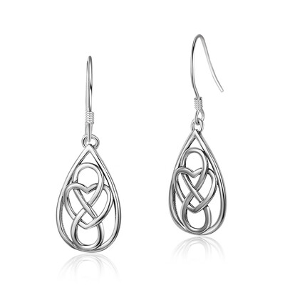 

Simple Silver Hollow Out Earrings Water Drop Earrings with Heart Endless Symbols Dangle Earrings