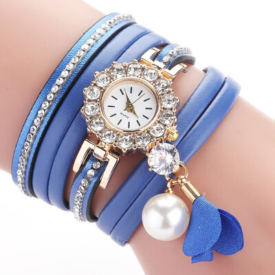 

Duoya brand point drill circle pu belt watch pearl fold fashion ladies bracelet watch