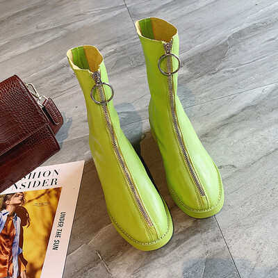 

Guidi boots women 2019 new net red thick with retro martin boots womens English wind round head front zipper boots