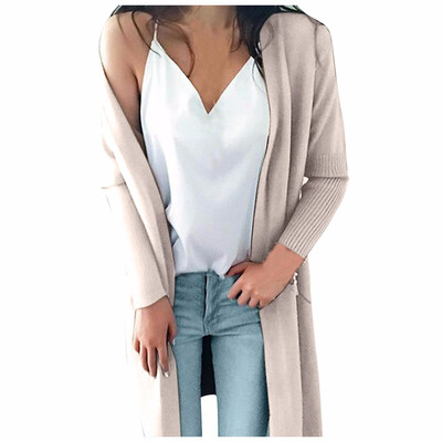 

Toponeto Women Autumn Winter New Long Sweater Double Pocket Knit Cardigan Sweater