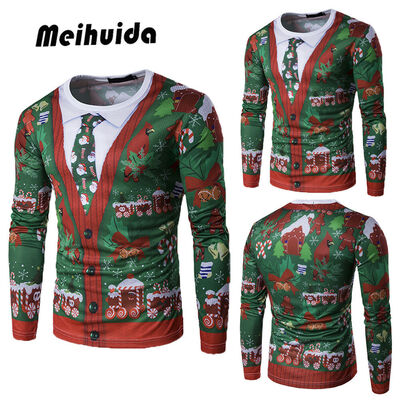 

Christmas Gift Men Funny Xmas Print 3D T-Shirt Casual Floral Top Long Sleeve Tee