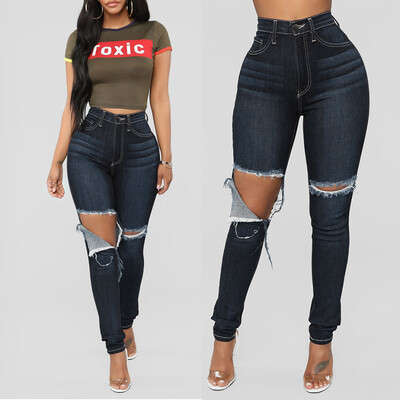 

〖Follure〗Fashion Women Jeans Denim Hole Female High Waist Stretch Slim Sexy Pencil Pants