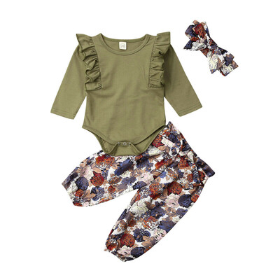 

Newborn Baby Girls Long Sleeve Flowers Top Romper Pants Headband Outfits Clothes