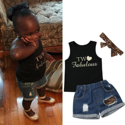 

USA 3PCS Toddler Baby Girl Clothes Set Tank Vest Tops Short Pants Jeans Outfits