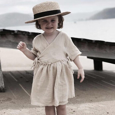 

Toddler Kids Baby Girl Linen Ruffle Princess Casual Beach Dress Outfits Clothes