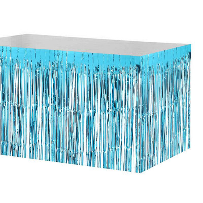 

74 274cm Metallic Foil Fringe Table Skirt Tinsel Shimmer Table Skirt Decoration for Hotel Reception Wedding Christmas Party--Blu