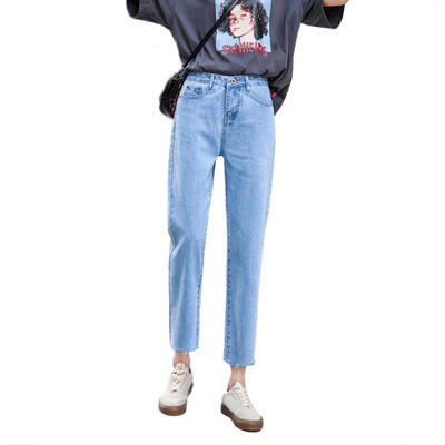 

Women Fashion Wide Leg Jeans High Waist Slim Washed Blue Casual Denim Pants