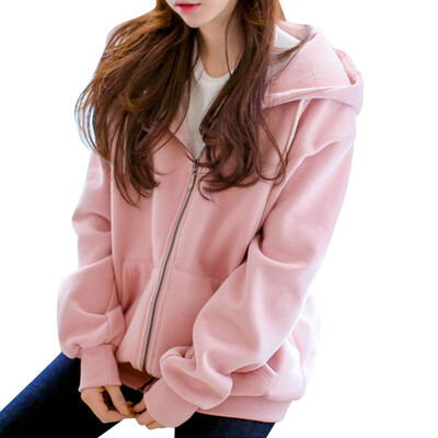 

Toponeto Women Hooded Fleece Long Sleeve Loose Casual Zip Pockets Solid Jacket Coat