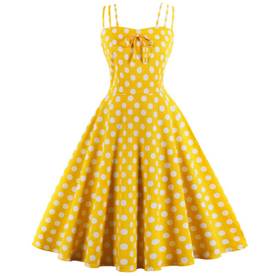 

Zaful Hepburn Vintage Series Women Dress Spring And Summer Straps Fashion Dot Printing Bowknot Chest Design Sleeveless Corset Retr