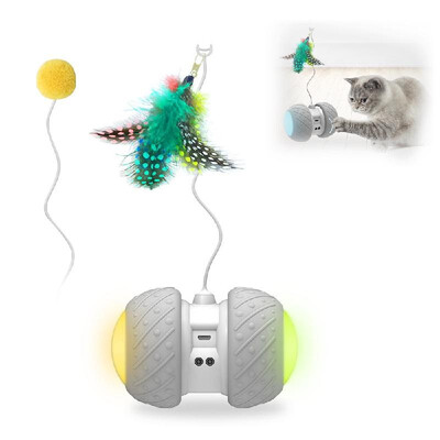 

Cat Toys Interactive Toy Automatic Cat Toy Automatic Rolling Toy for Cats Sense Obstacles Automatically with Colorful Light Feathe