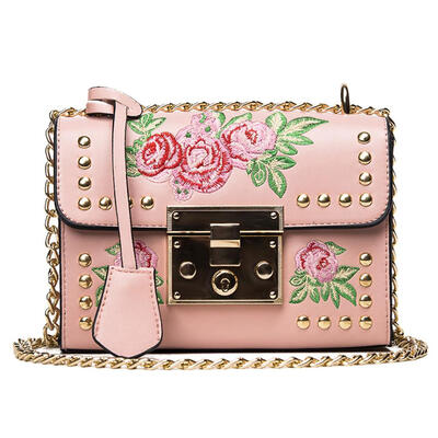 

Fashion Women Flower Embroidery Flap Rivet PU Messenger Shoulder Bag