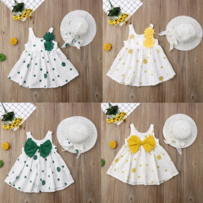 

Kids Baby Girls Summer Dress Princess Polka Dot Tutu Dresses Sun Hat Outfits