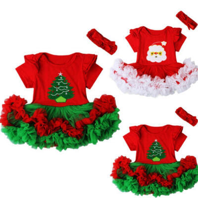

Newborn Kids Girl Christmas Costume Santa Claus Romper DressHeadband Outfits AU