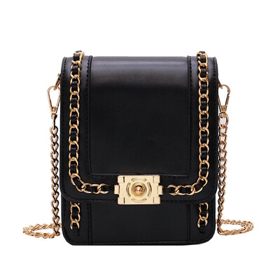 

New ribbed chain bag female 2019 fashion Korean version of the simple pearl buckle pu female bag tide wild diagonal shoulder bag